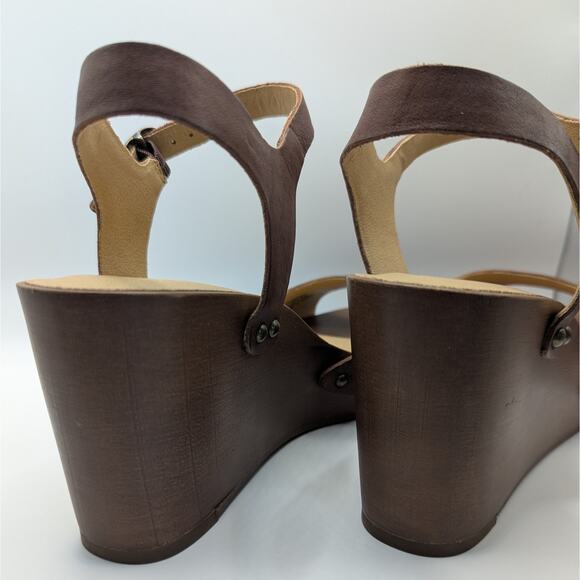 Lucky Brand Zashti Brown Leather Wedge Strappy Studded Open Toe Sandals Size 10 - Picture 4 of 9